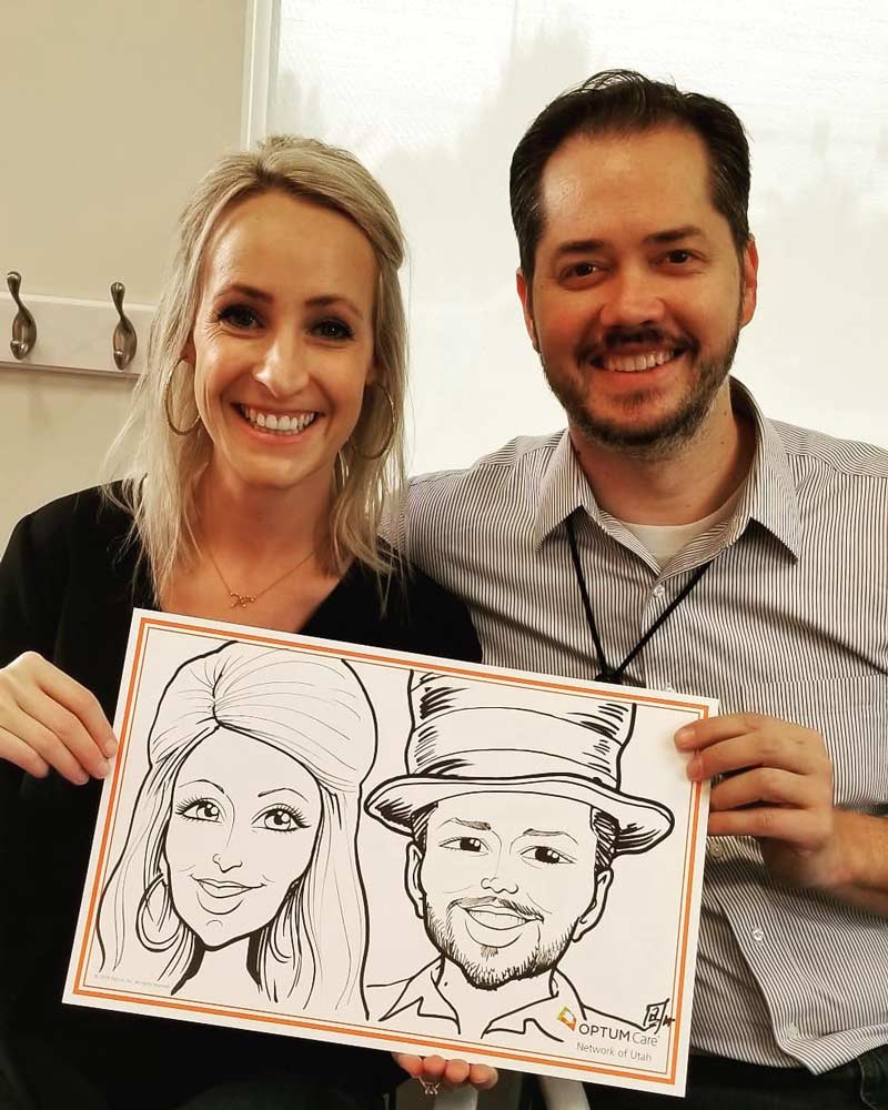 Branded caricature giveaway at corporate event