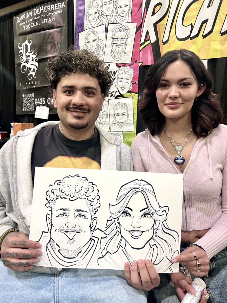 Caricature artist drawing guests at a party in Draper Utah