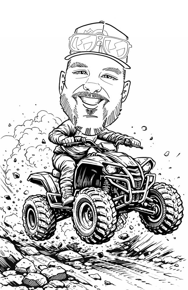 Trade show booth attracting a crowd with caricature artist