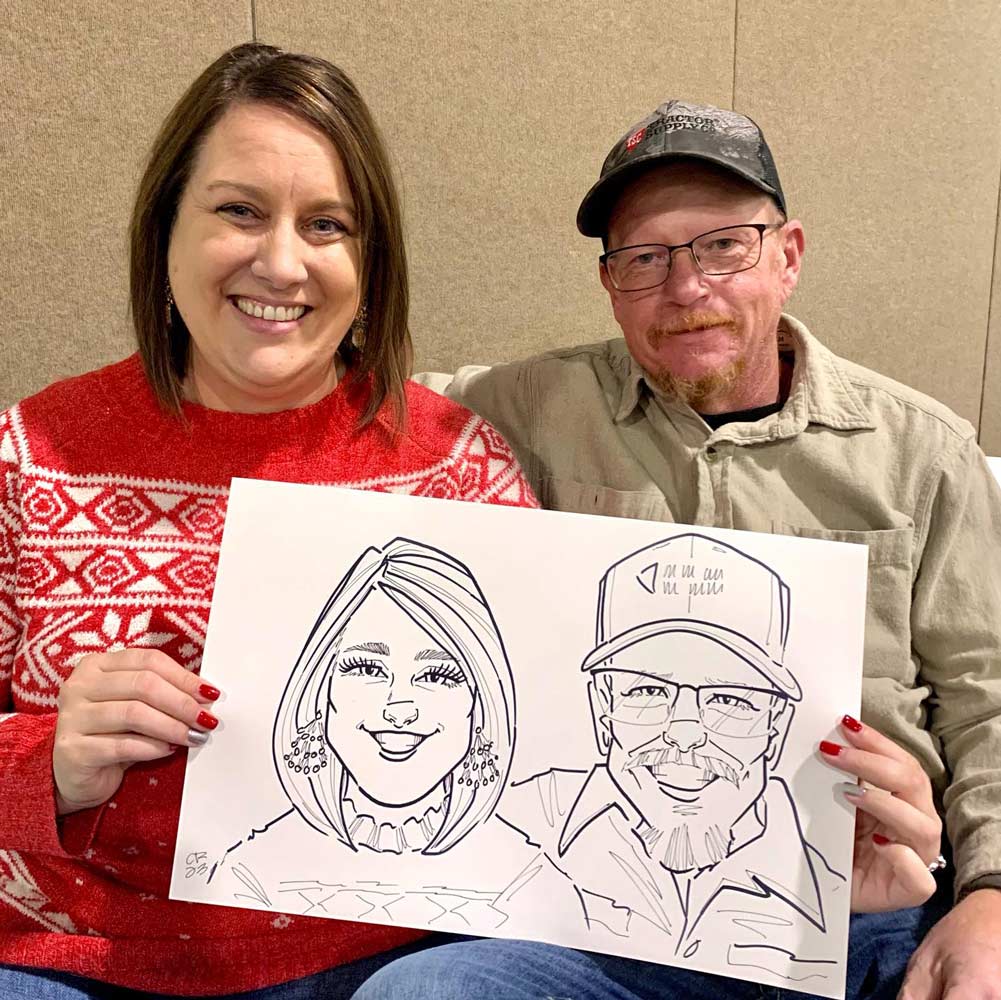 Holiday party caricature artist in Utah drawing guests