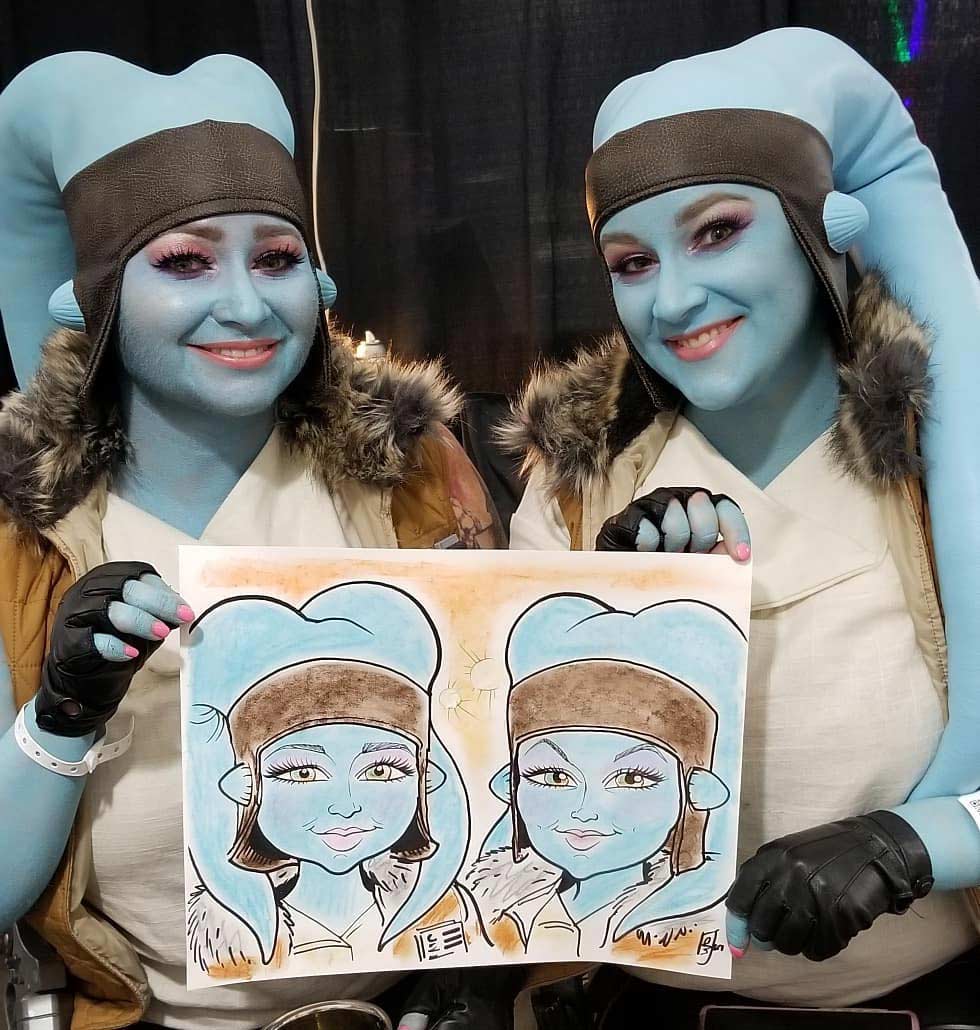 Trade show caricature artist at booth in Salt Lake City