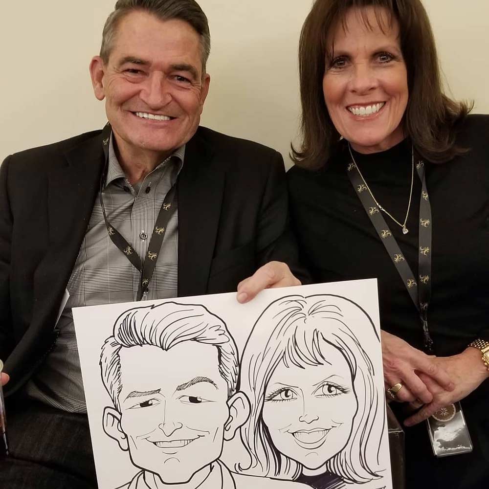 Family enjoying caricatures at festival event
