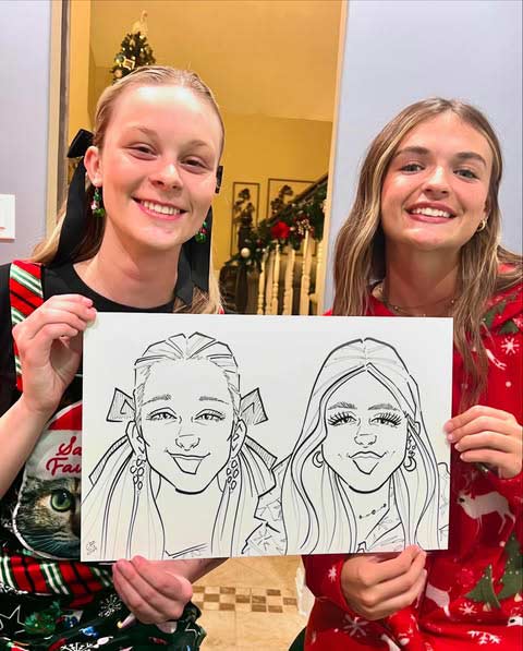 Corporate holiday party entertainment with caricature artist