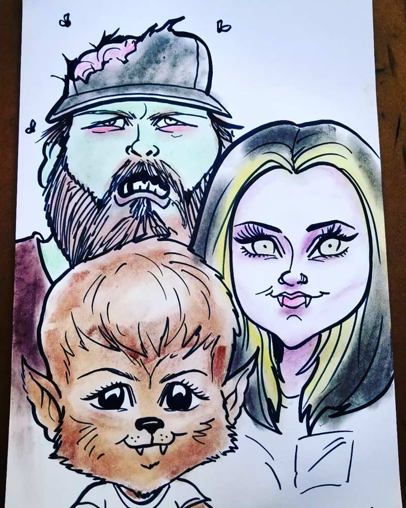 Festive holiday party entertainment with caricature artist